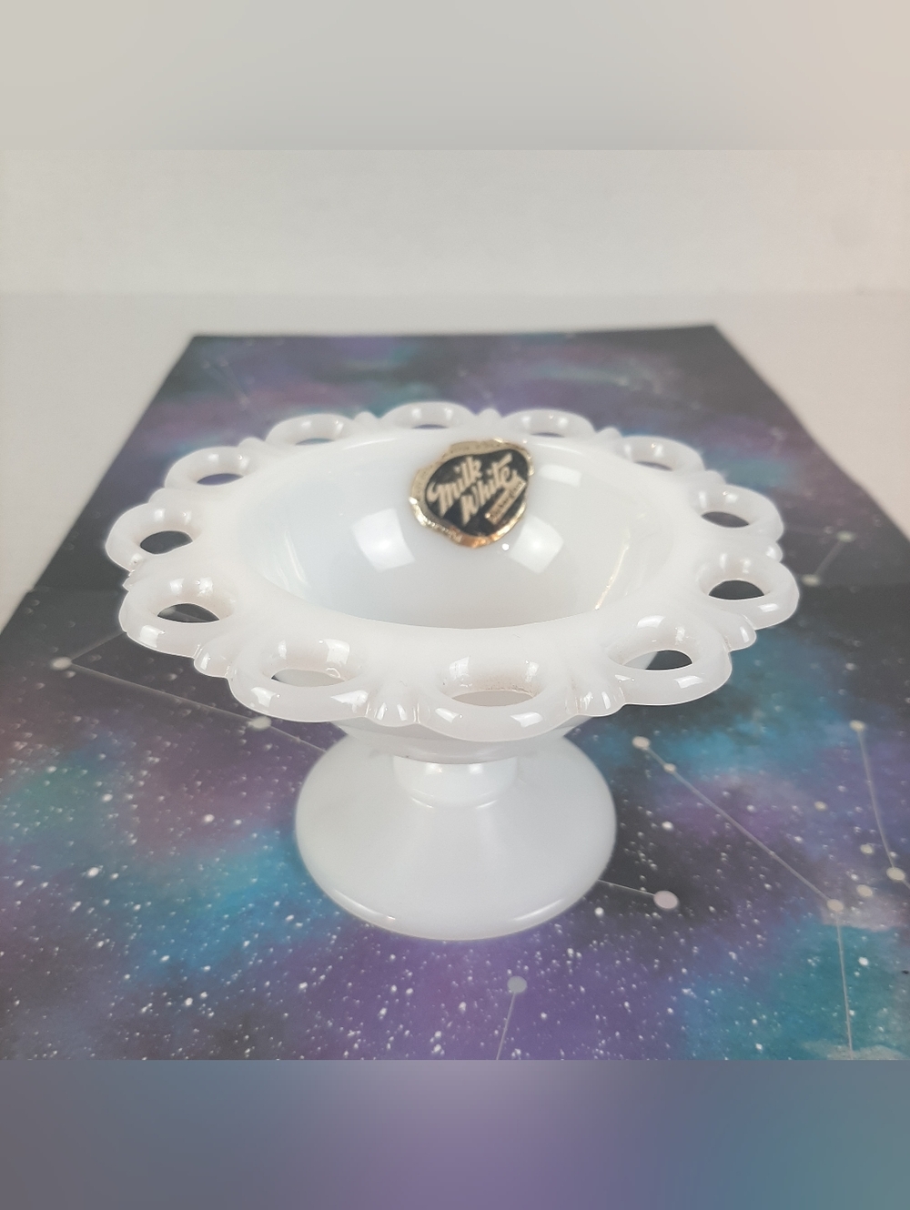 Anchor Hocking Lace Edge MilkGlass Footed Compote